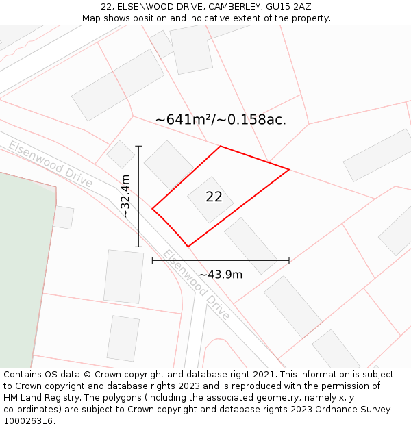 22, ELSENWOOD DRIVE, CAMBERLEY, GU15 2AZ: Plot and title map