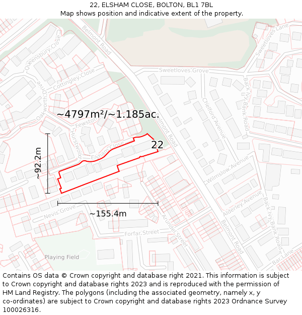 22, ELSHAM CLOSE, BOLTON, BL1 7BL: Plot and title map