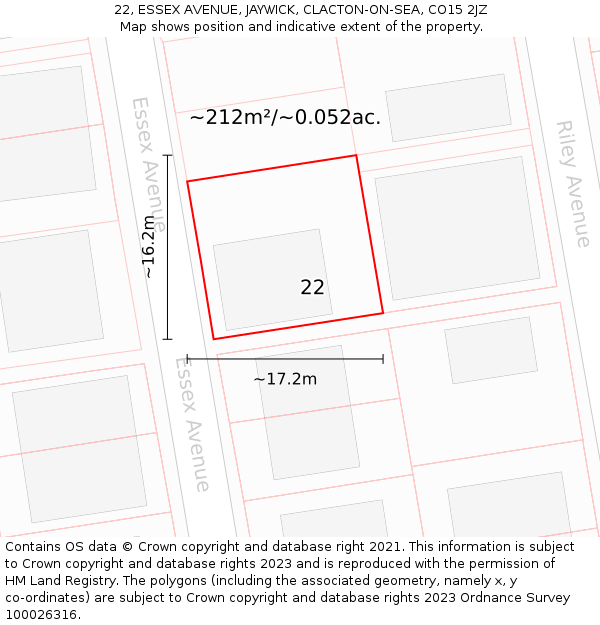 22, ESSEX AVENUE, JAYWICK, CLACTON-ON-SEA, CO15 2JZ: Plot and title map