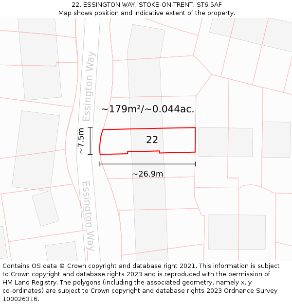 22, ESSINGTON WAY, STOKE-ON-TRENT, ST6 5AF: Plot and title map