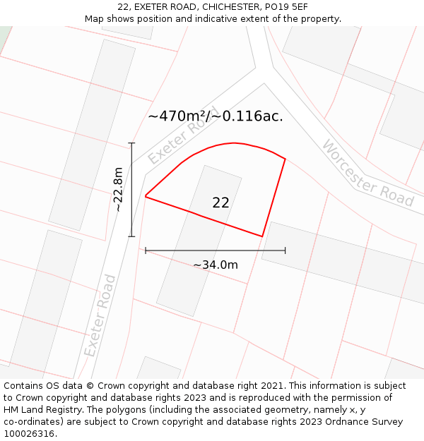 22, EXETER ROAD, CHICHESTER, PO19 5EF: Plot and title map