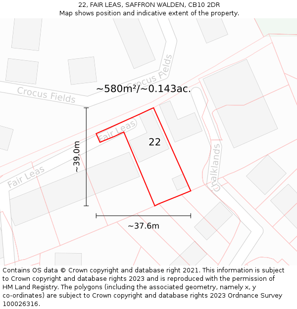 22, FAIR LEAS, SAFFRON WALDEN, CB10 2DR: Plot and title map
