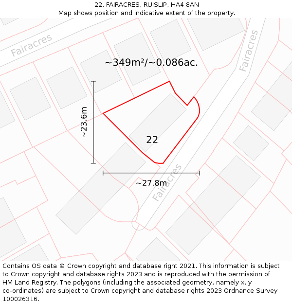 22, FAIRACRES, RUISLIP, HA4 8AN: Plot and title map