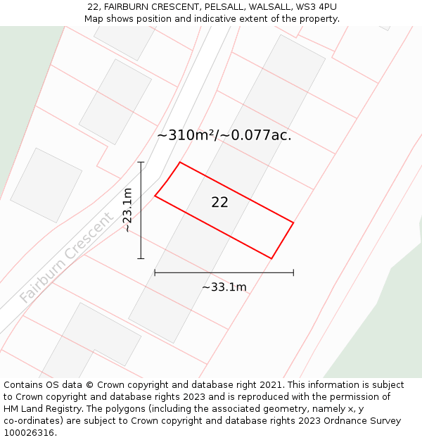 22, FAIRBURN CRESCENT, PELSALL, WALSALL, WS3 4PU: Plot and title map