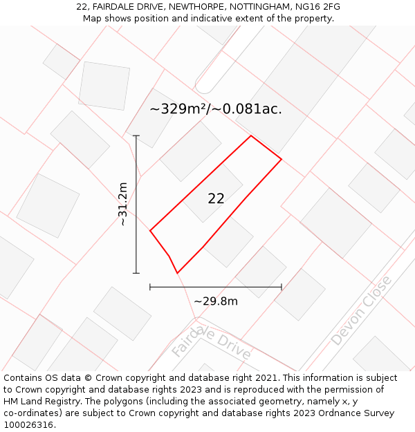 22, FAIRDALE DRIVE, NEWTHORPE, NOTTINGHAM, NG16 2FG: Plot and title map