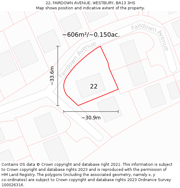 22, FAIRDOWN AVENUE, WESTBURY, BA13 3HS: Plot and title map