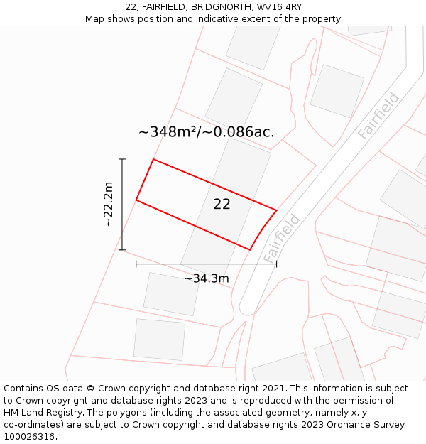 22, FAIRFIELD, BRIDGNORTH, WV16 4RY: Plot and title map