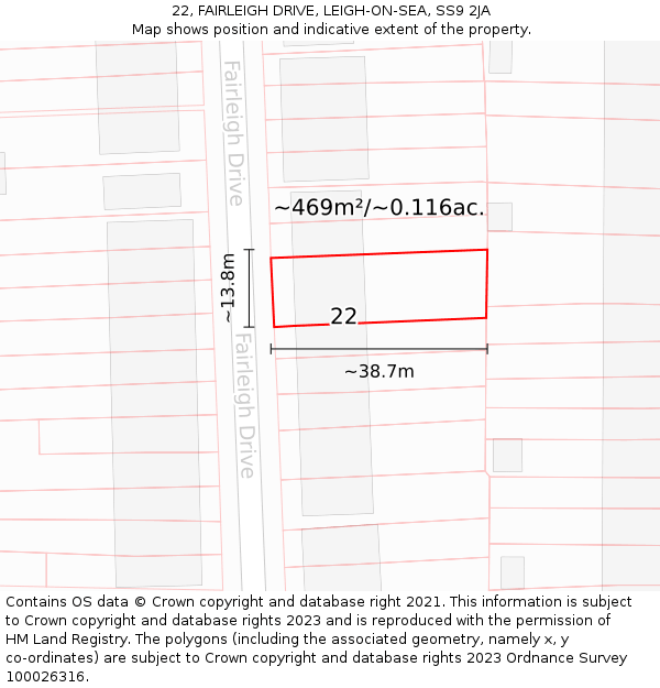 22, FAIRLEIGH DRIVE, LEIGH-ON-SEA, SS9 2JA: Plot and title map