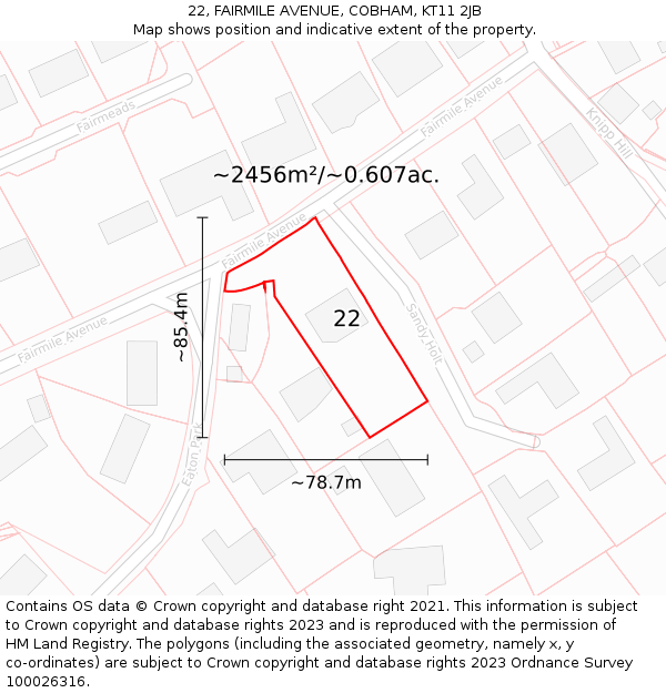 22, FAIRMILE AVENUE, COBHAM, KT11 2JB: Plot and title map