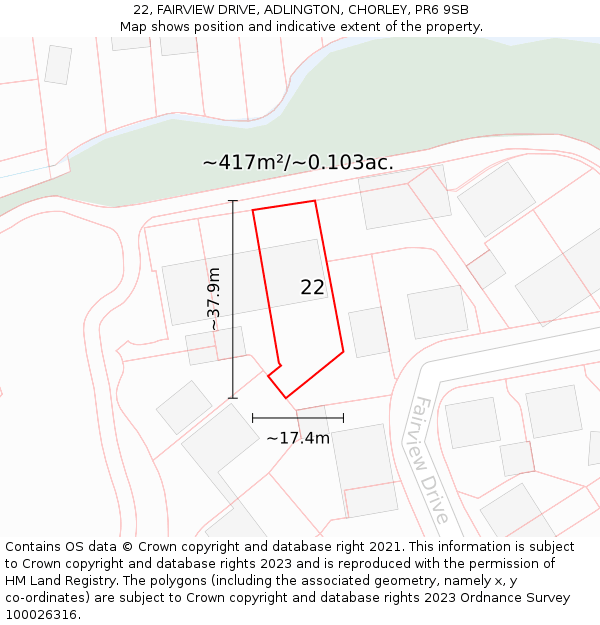 22, FAIRVIEW DRIVE, ADLINGTON, CHORLEY, PR6 9SB: Plot and title map