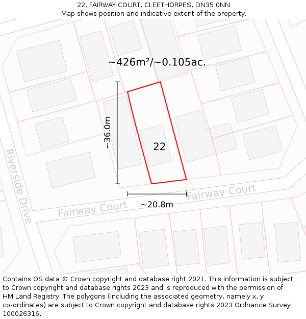 22, FAIRWAY COURT, CLEETHORPES, DN35 0NN: Plot and title map