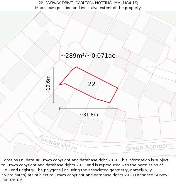 22, FAIRWAY DRIVE, CARLTON, NOTTINGHAM, NG4 1SJ: Plot and title map