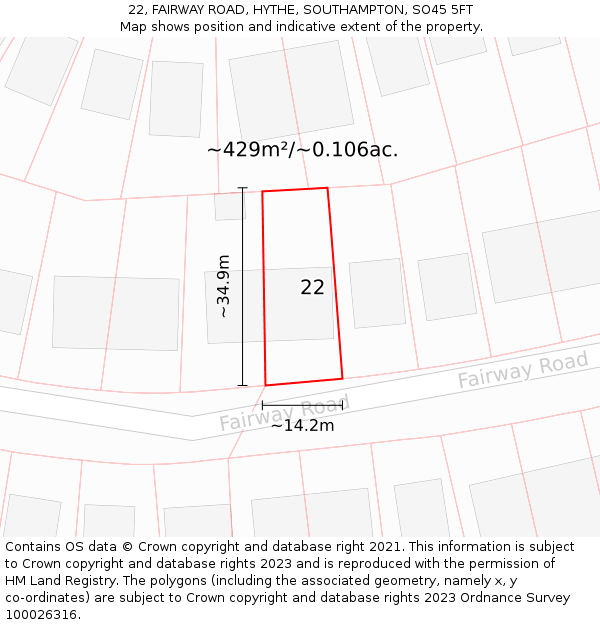 22, FAIRWAY ROAD, HYTHE, SOUTHAMPTON, SO45 5FT: Plot and title map