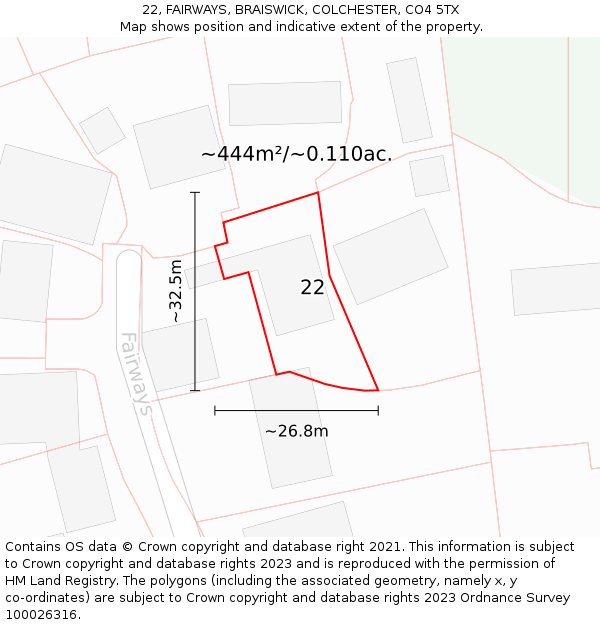 22, FAIRWAYS, BRAISWICK, COLCHESTER, CO4 5TX: Plot and title map