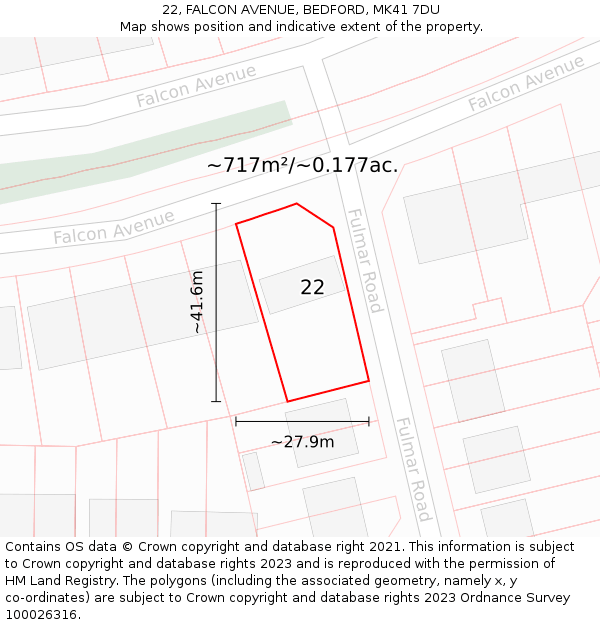 22, FALCON AVENUE, BEDFORD, MK41 7DU: Plot and title map