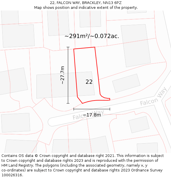 22, FALCON WAY, BRACKLEY, NN13 6PZ: Plot and title map