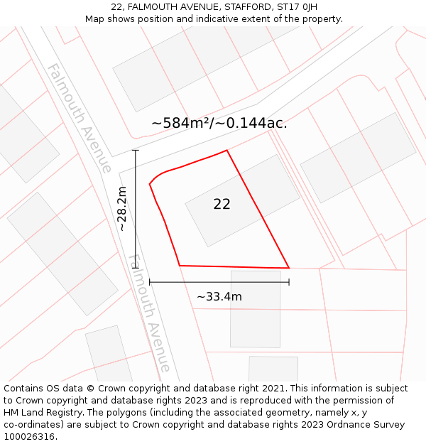 22, FALMOUTH AVENUE, STAFFORD, ST17 0JH: Plot and title map