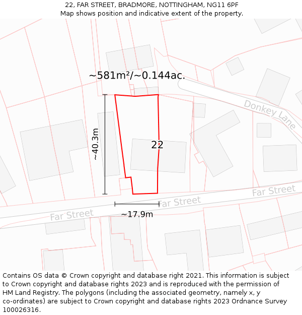 22, FAR STREET, BRADMORE, NOTTINGHAM, NG11 6PF: Plot and title map