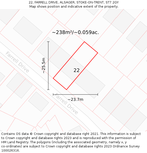 22, FARRELL DRIVE, ALSAGER, STOKE-ON-TRENT, ST7 2GY: Plot and title map