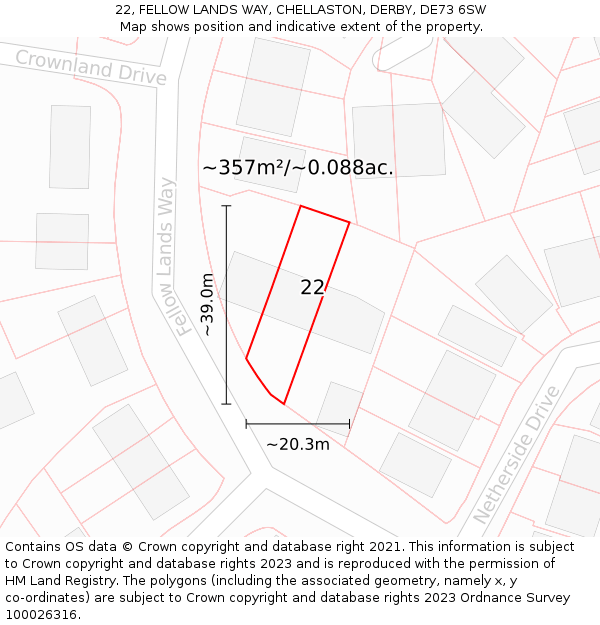 22, FELLOW LANDS WAY, CHELLASTON, DERBY, DE73 6SW: Plot and title map