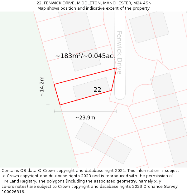 22, FENWICK DRIVE, MIDDLETON, MANCHESTER, M24 4SN: Plot and title map