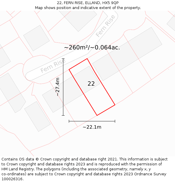 22, FERN RISE, ELLAND, HX5 9QP: Plot and title map