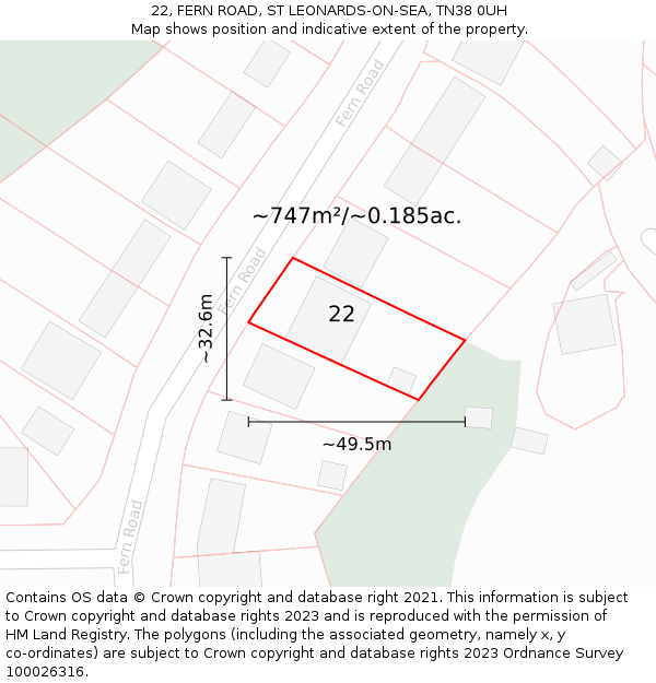 22, FERN ROAD, ST LEONARDS-ON-SEA, TN38 0UH: Plot and title map