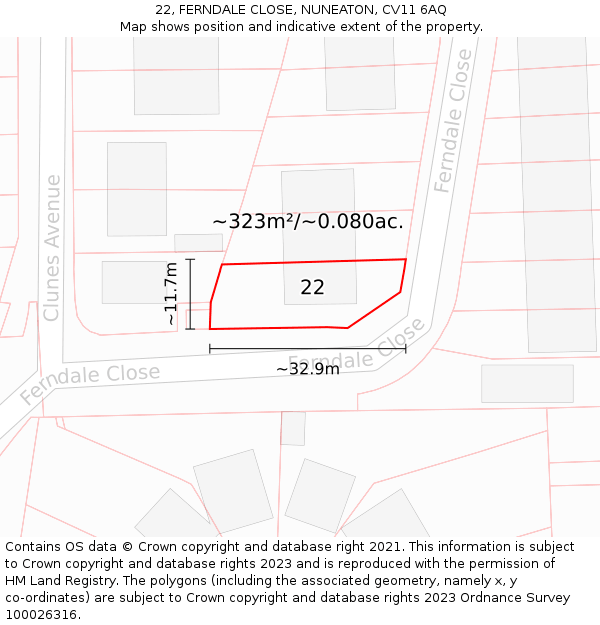 22, FERNDALE CLOSE, NUNEATON, CV11 6AQ: Plot and title map