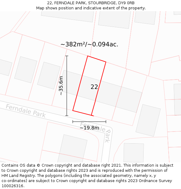 22, FERNDALE PARK, STOURBRIDGE, DY9 0RB: Plot and title map