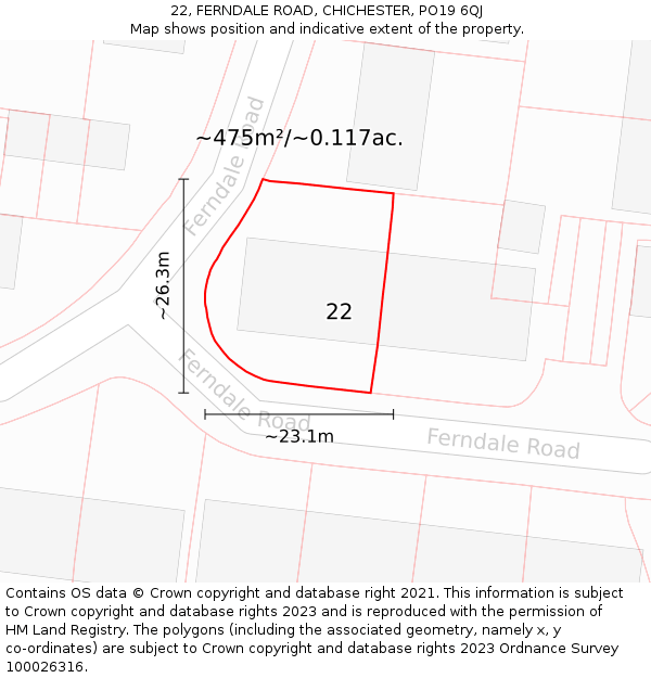 22, FERNDALE ROAD, CHICHESTER, PO19 6QJ: Plot and title map