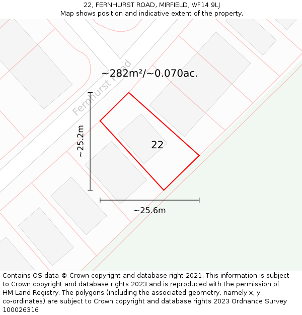 22, FERNHURST ROAD, MIRFIELD, WF14 9LJ: Plot and title map