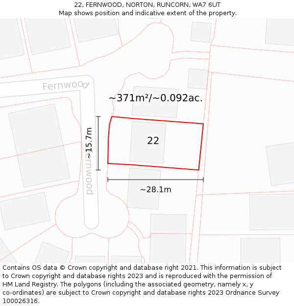 22, FERNWOOD, NORTON, RUNCORN, WA7 6UT: Plot and title map