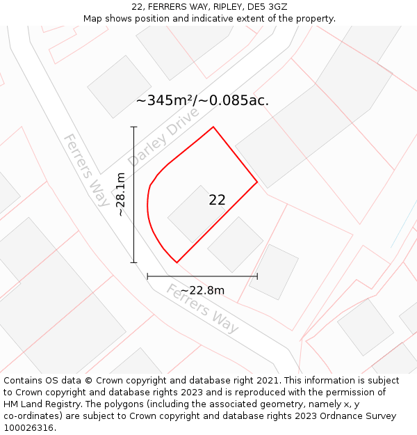 22, FERRERS WAY, RIPLEY, DE5 3GZ: Plot and title map