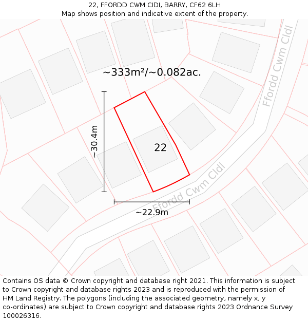 22, FFORDD CWM CIDI, BARRY, CF62 6LH: Plot and title map