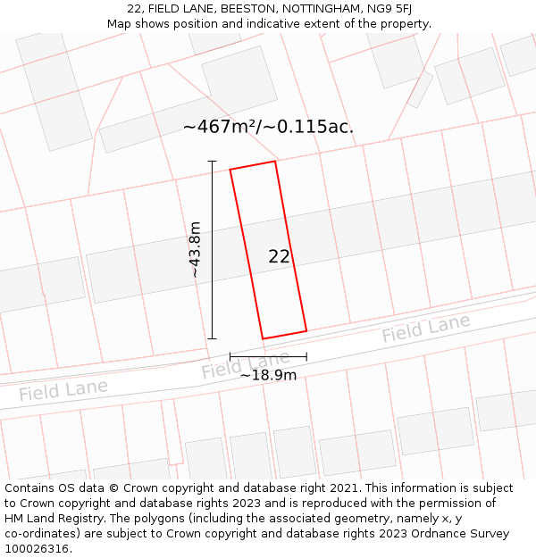 22, FIELD LANE, BEESTON, NOTTINGHAM, NG9 5FJ: Plot and title map