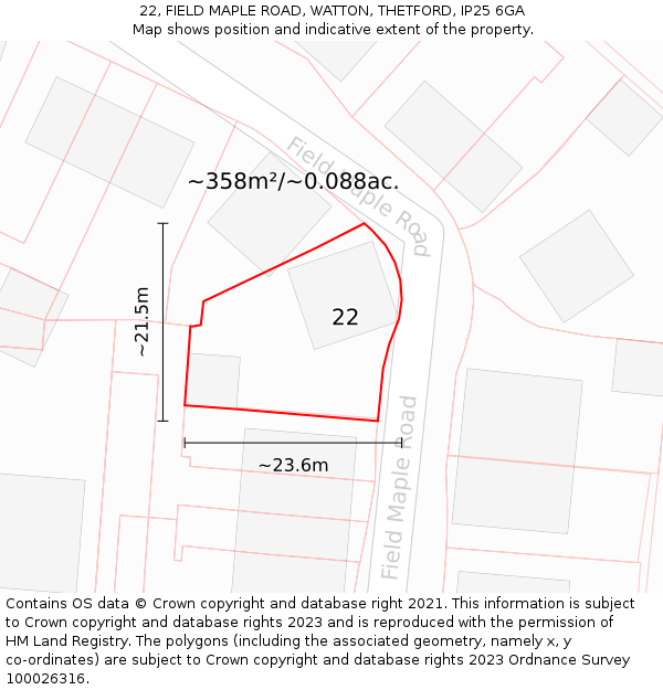 22, FIELD MAPLE ROAD, WATTON, THETFORD, IP25 6GA: Plot and title map