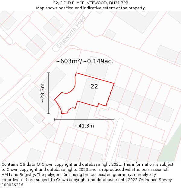 22, FIELD PLACE, VERWOOD, BH31 7PR: Plot and title map