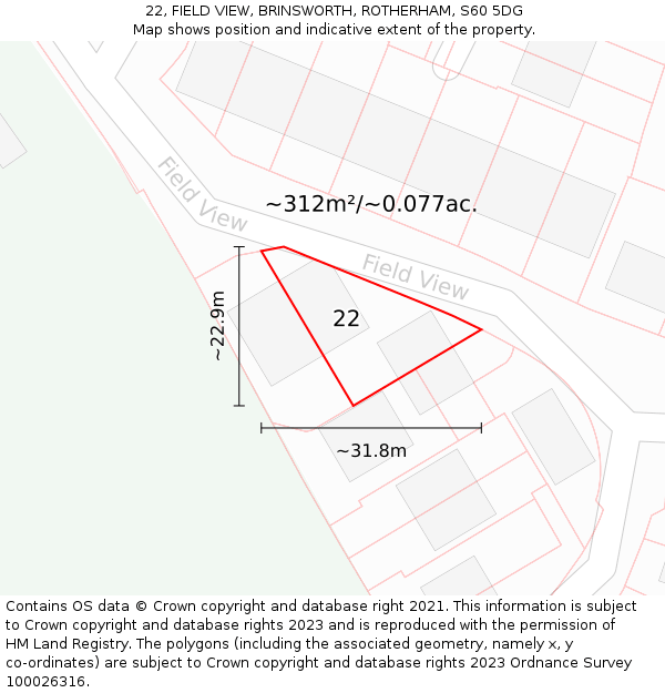 22, FIELD VIEW, BRINSWORTH, ROTHERHAM, S60 5DG: Plot and title map