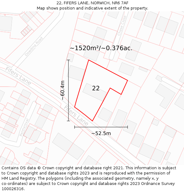 22, FIFERS LANE, NORWICH, NR6 7AF: Plot and title map