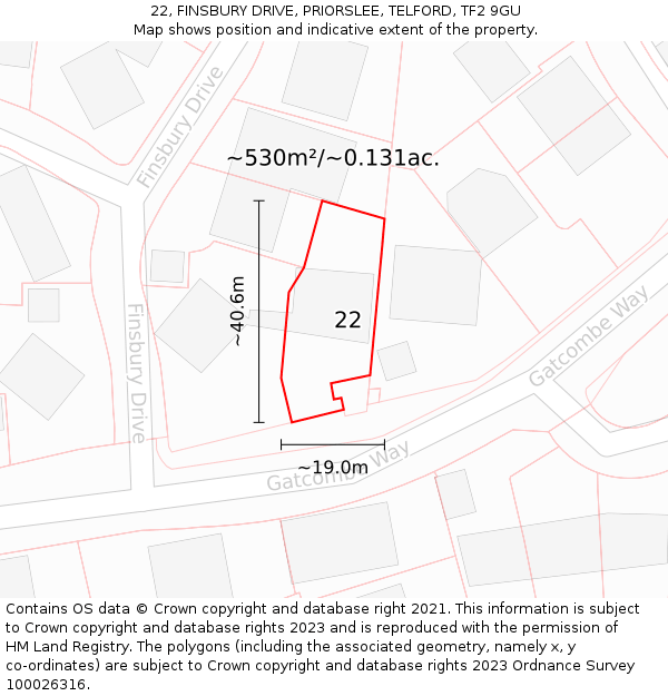 22, FINSBURY DRIVE, PRIORSLEE, TELFORD, TF2 9GU: Plot and title map