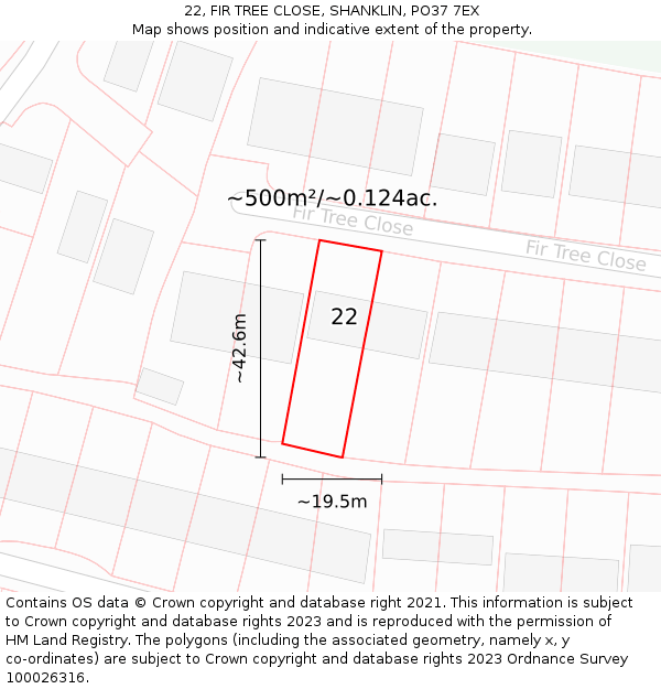 22, FIR TREE CLOSE, SHANKLIN, PO37 7EX: Plot and title map