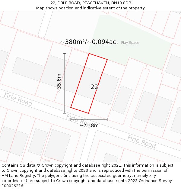 22, FIRLE ROAD, PEACEHAVEN, BN10 8DB: Plot and title map