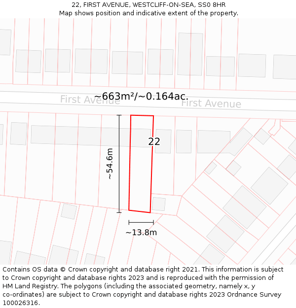 22, FIRST AVENUE, WESTCLIFF-ON-SEA, SS0 8HR: Plot and title map