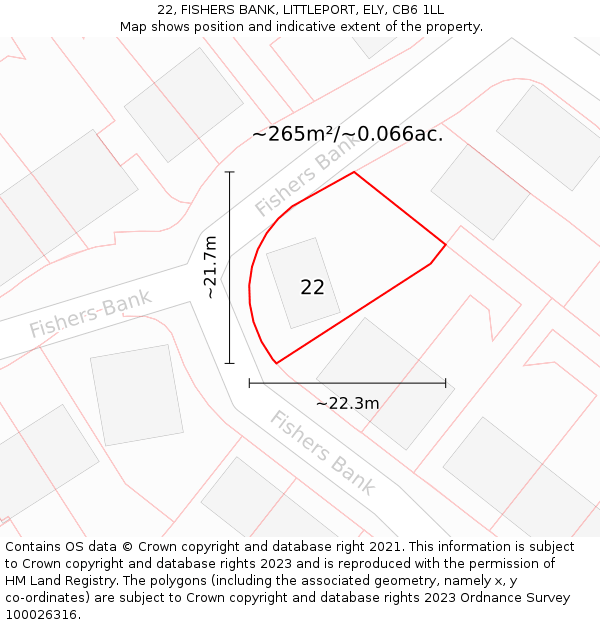 22, FISHERS BANK, LITTLEPORT, ELY, CB6 1LL: Plot and title map