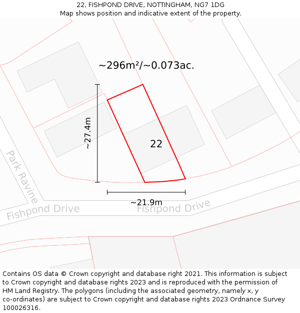 22, FISHPOND DRIVE, NOTTINGHAM, NG7 1DG: Plot and title map