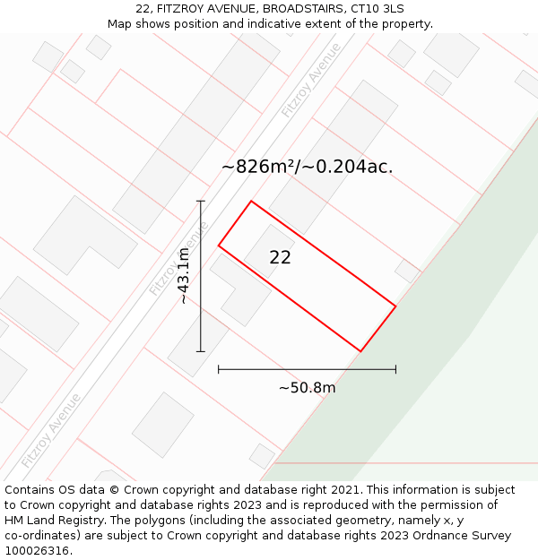 22, FITZROY AVENUE, BROADSTAIRS, CT10 3LS: Plot and title map