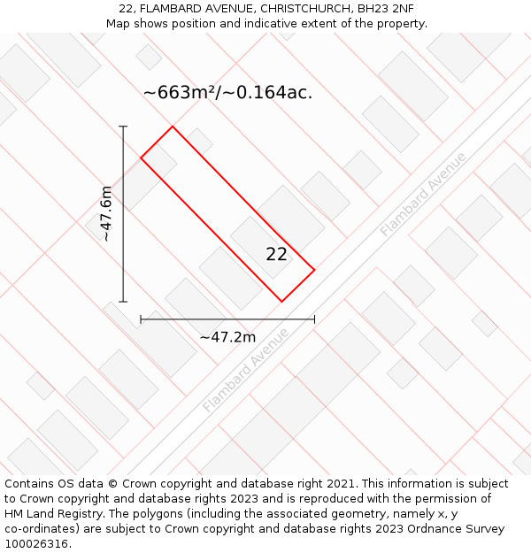 22, FLAMBARD AVENUE, CHRISTCHURCH, BH23 2NF: Plot and title map