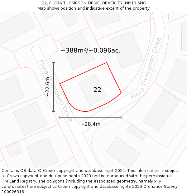 22, FLORA THOMPSON DRIVE, BRACKLEY, NN13 6NG: Plot and title map