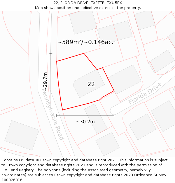 22, FLORIDA DRIVE, EXETER, EX4 5EX: Plot and title map