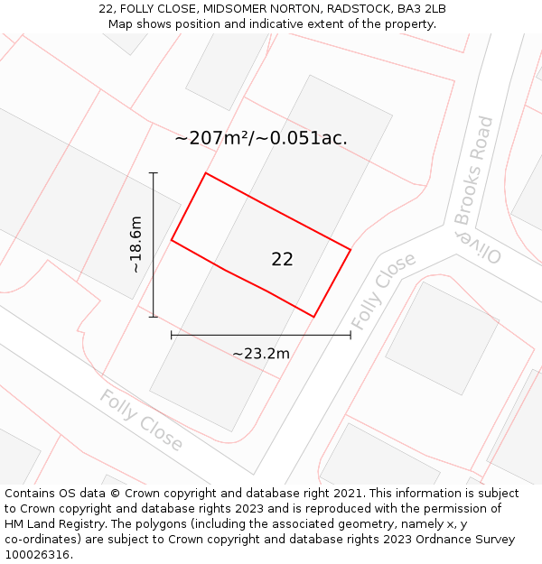 22, FOLLY CLOSE, MIDSOMER NORTON, RADSTOCK, BA3 2LB: Plot and title map